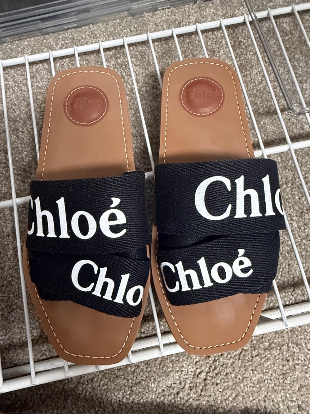 Chloé Black and Tan Logo Slide Sandals